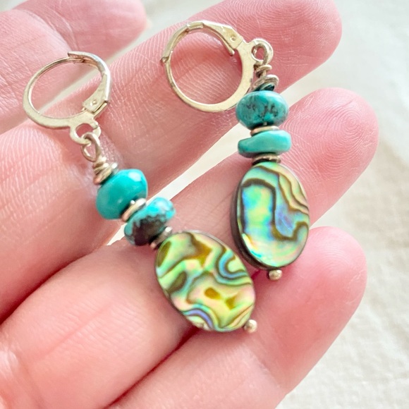 Turquoise and Abalone Drop Earrings - Picture 7 of 7